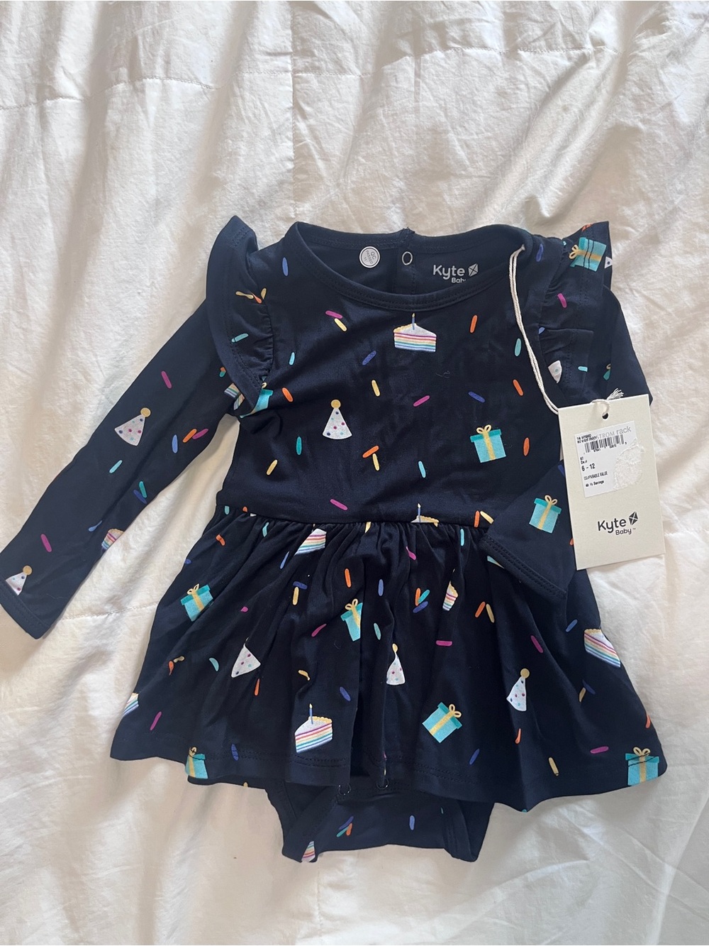 Kyte BABY Birthday Party Print Ruffle Long-Sleeve Dress: 6-12M